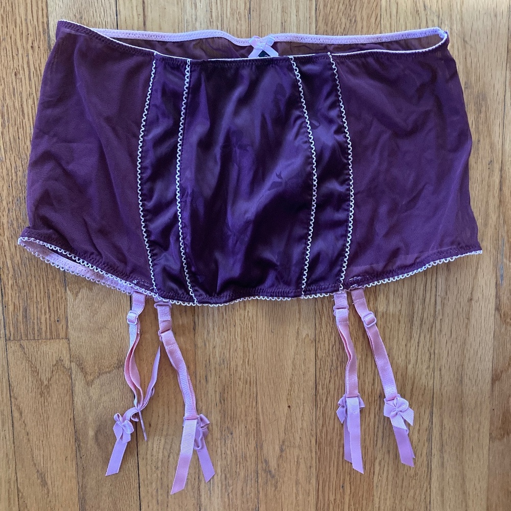 Victoria's Secret Wine and Pink Colored Garter with Satin Front, Possible Small